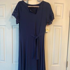 New W/ tags  Rafaella 3/4 length blue dress tie waist szM
